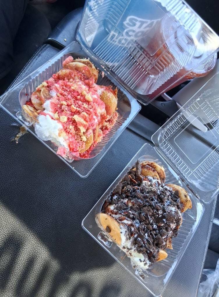 Strawberry and Oreo mini pancake containers